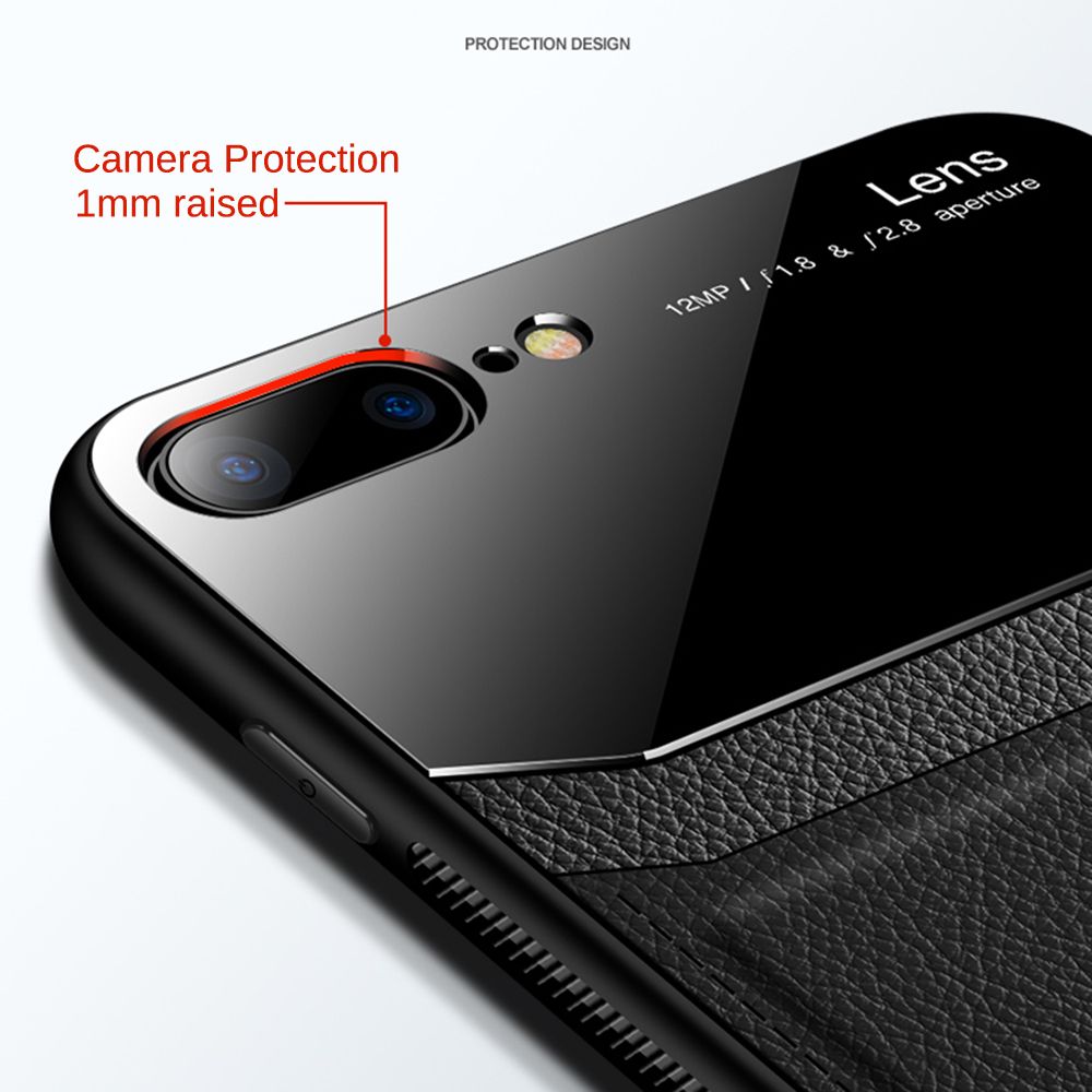 Casing for Apple iPhone 8 Business Slim Litchi Skin Anti-slip TPU Bumper Hybrid Glass Lens Protective Case Cover