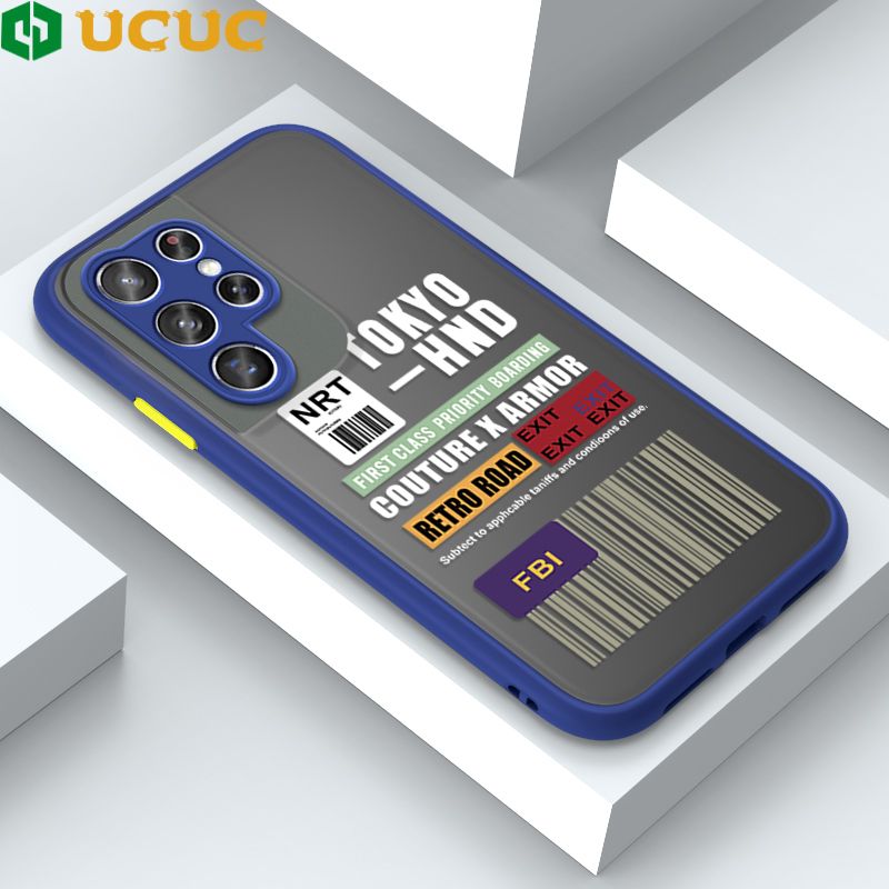 UCUC for Samsung Galaxy S21 Ultra 5G Back Cover FBI Sticker Frosted Transparent Hard Phone Case Thin Shockproof Full Cover Camera Protect Case