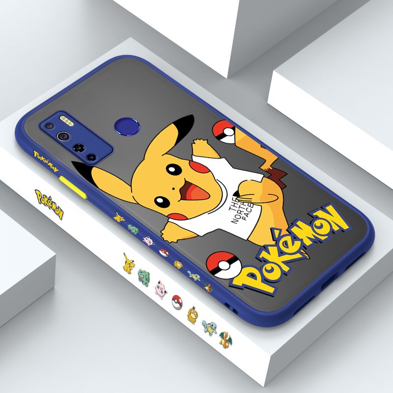 ZeroQiQi for Tecno Camon 15 Case White Clothes Pikachu Side Printing Cover Frosted Ultra Thin Protective Anti Fall Phone Case