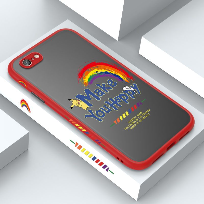 ZeroQiQi for OPPO A71 Case Creative Cartoon Rainbow Pikachu Side Printing Cover Frosted Ultra Thin Protective Anti Fall Phone Case