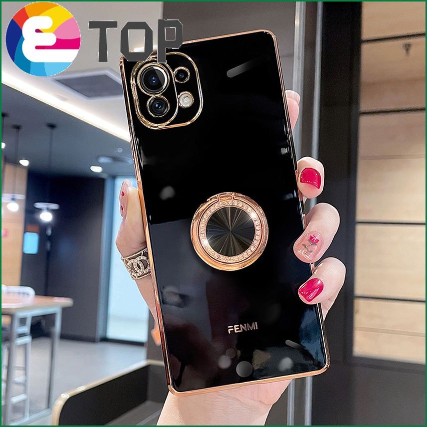 Suitable for Xiaomi 11 mobile phone shell new lens all-inclusive Xiaomi 11pro silicone rhinestone xiaomi ring bracket