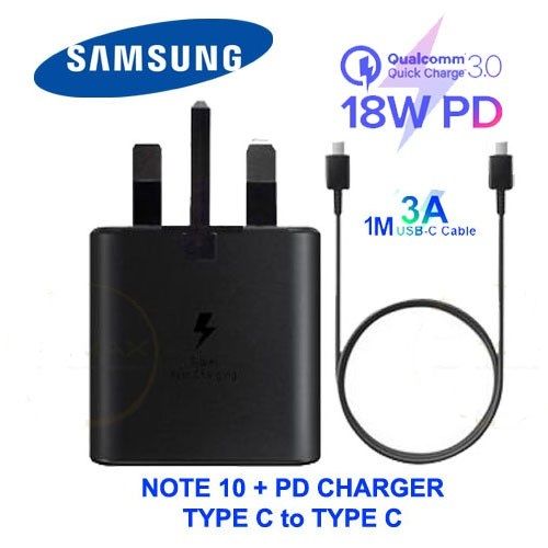 For Samsung Galaxy Note 10, Note10+ Mobile Phone Super Fast Charger 18W EU Plug Travel USB PD Fast Charge with Type-C To Type-C Data Cable For Samsung Galaxy Note10/ Note10 Plus/ Note9 / Note8