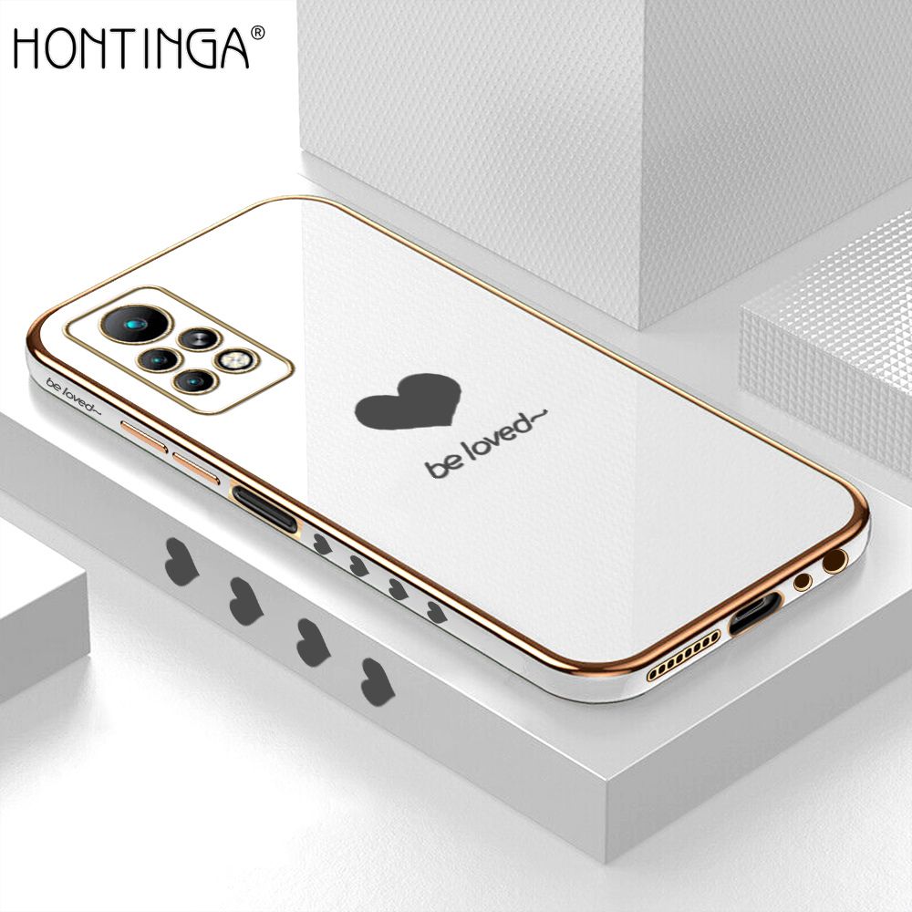 Hontinga for Infinix Note 11 Pro / Note 11S Back Cover Luxury 6D Plating Lover Heart Side Pattern Case Soft Silicone Square Phone Cases