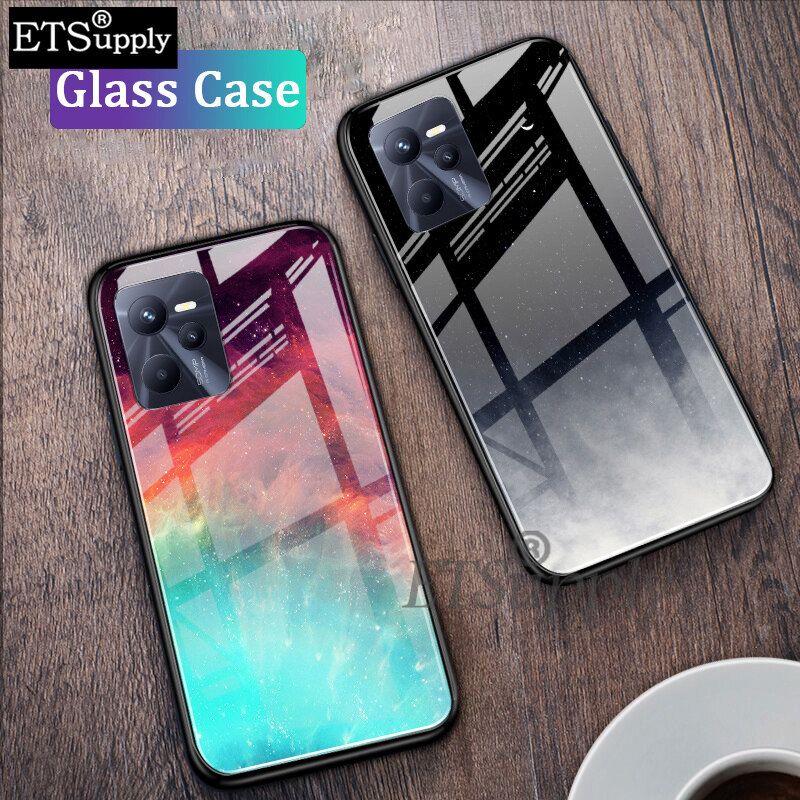 Phone Case Realme Narzo 50A Prime Cover Starry Galaxy Moon Design Protective Tempered Glass Couple Back Cover for Realme Narzo 50A Prime Cases 2022