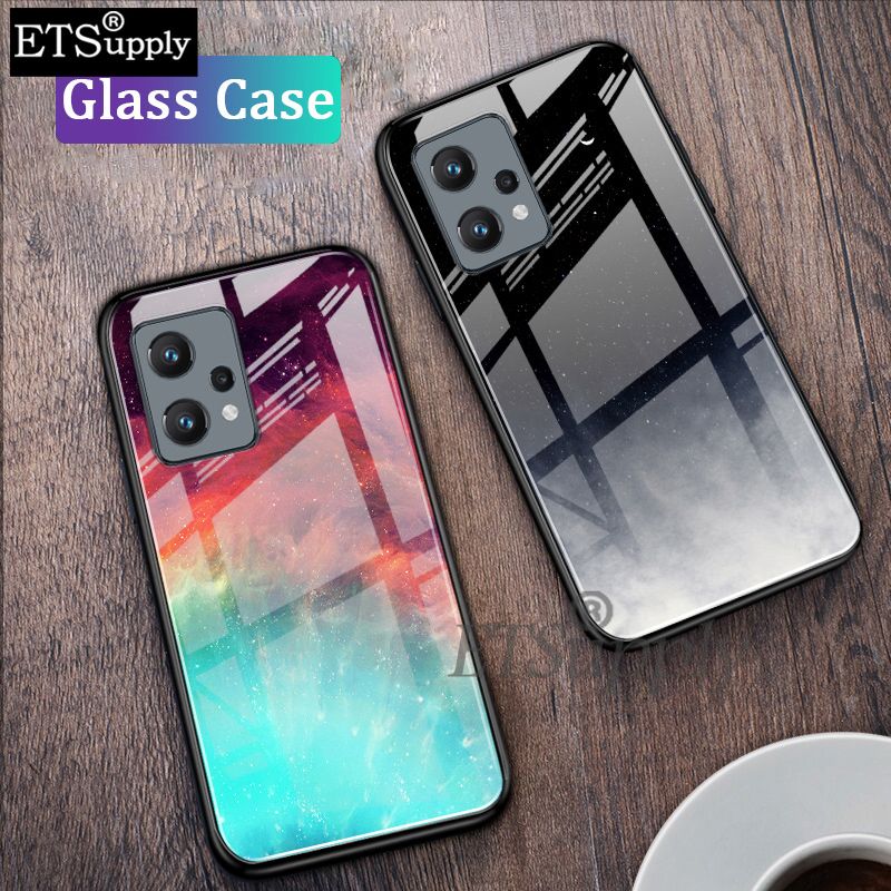 Phone Case Realme 9 Pro Cover Starry Galaxy Moon Design Protective Tempered Glass Couple Back Cover for Realme9 Pro Cases 2022