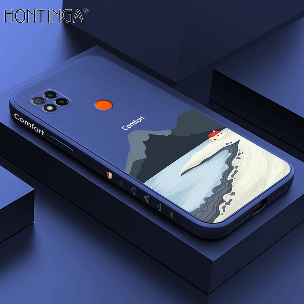 Hontinga for Redmi 9C / Redmi 10A Case Side Design New Mount Back Cover Soft Square Edge Pattern Liquid Silicone Trend Phone Cases