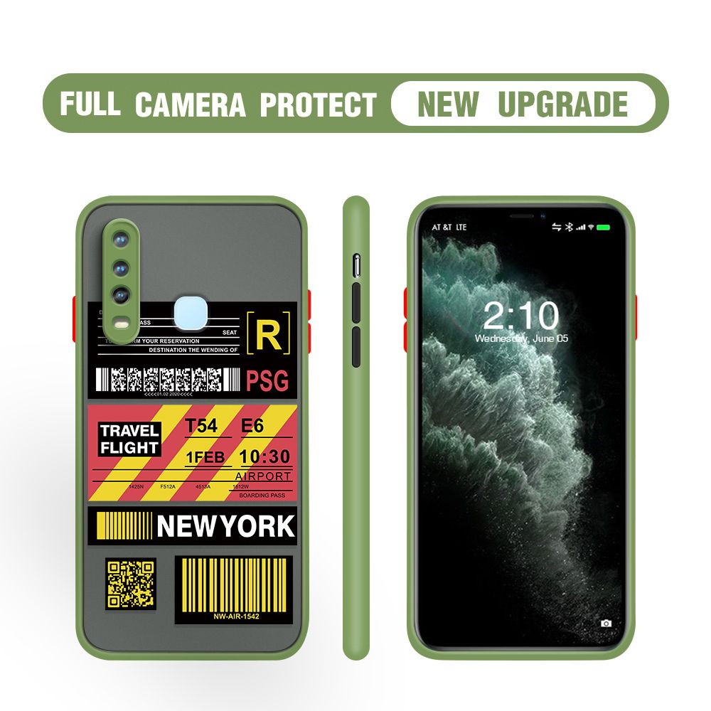 Hontinga for Vivo Y17 Y15 Y12 Case Creative Flight Ticket Cover Camera Shockproof Protection Case Edge Frosted Transparent Phone Cover
