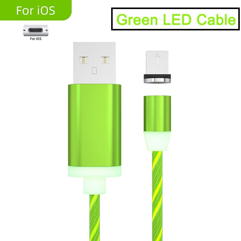 2M Lighting Magnetic Charger for iPhone Cable Flowing Light LED Micro USB Cable Type-C Charging Wire Magnet Charger Type Tape C