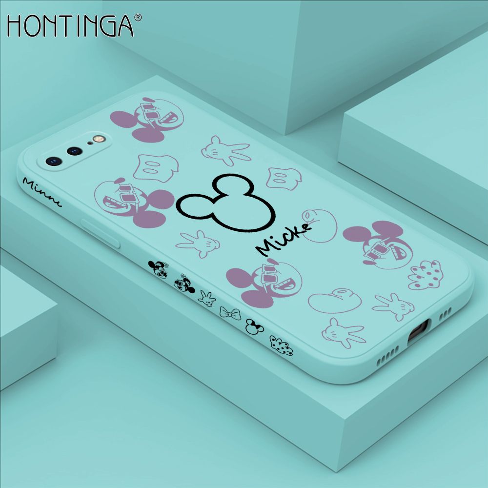Hontinga for iPhone 7 Plus / 8 Plus Case Side Design Cute Mouse Avatar Back Cover Soft Square Edge Pattern Liquid Silicone Trend Phone Cases
