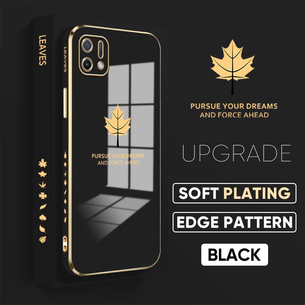 TA for OPPO A16K A16E Back Cover + Free Lanyard Maple Leaf Luxury 6D Plating Case Side Pattern Soft Silicone Square Phone Cases