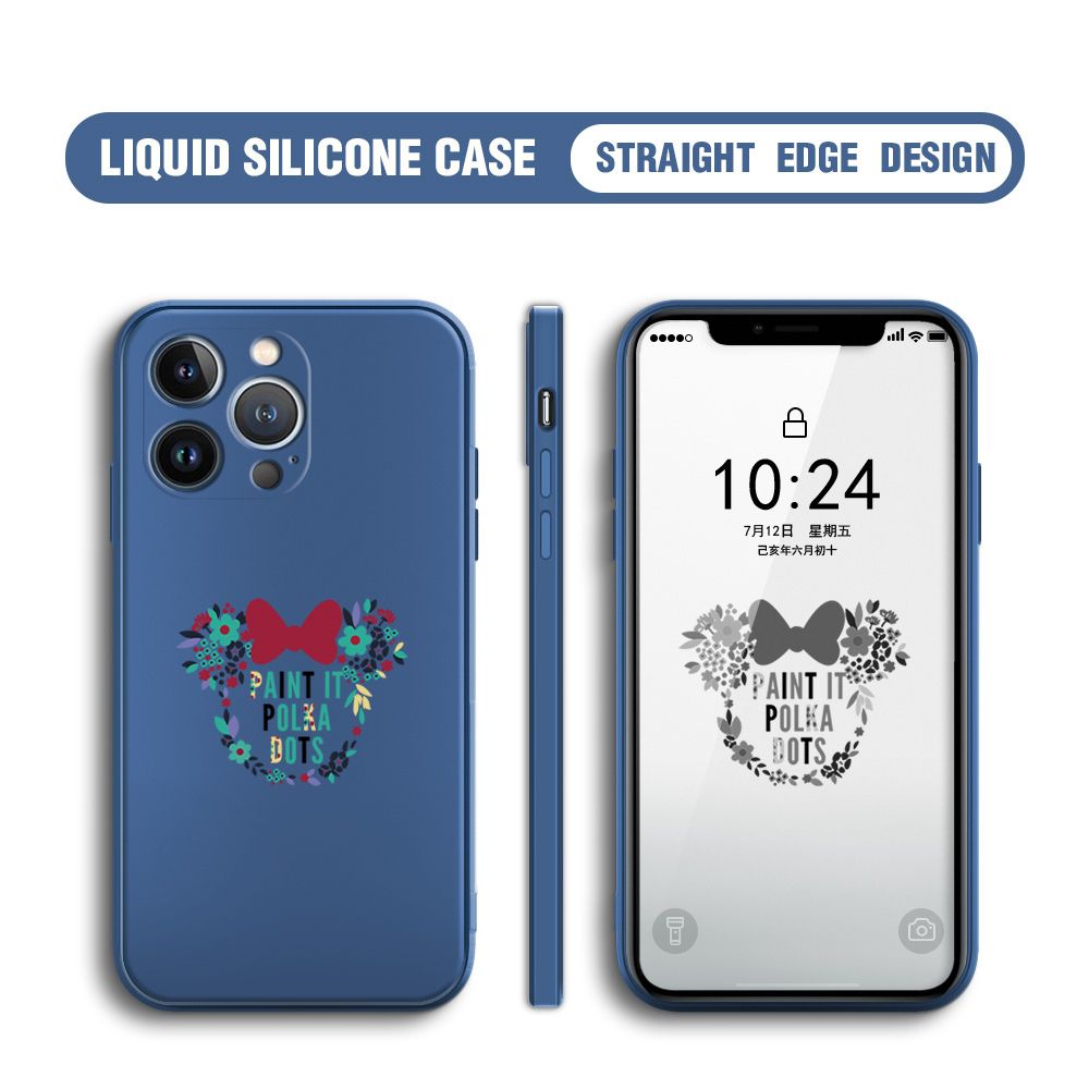 BILI for iPhone 13 Pro Back Cover Flowers Minnie Multicolor Liquid Silicone Phone Case Soft Square Lens Protection Phone Cases