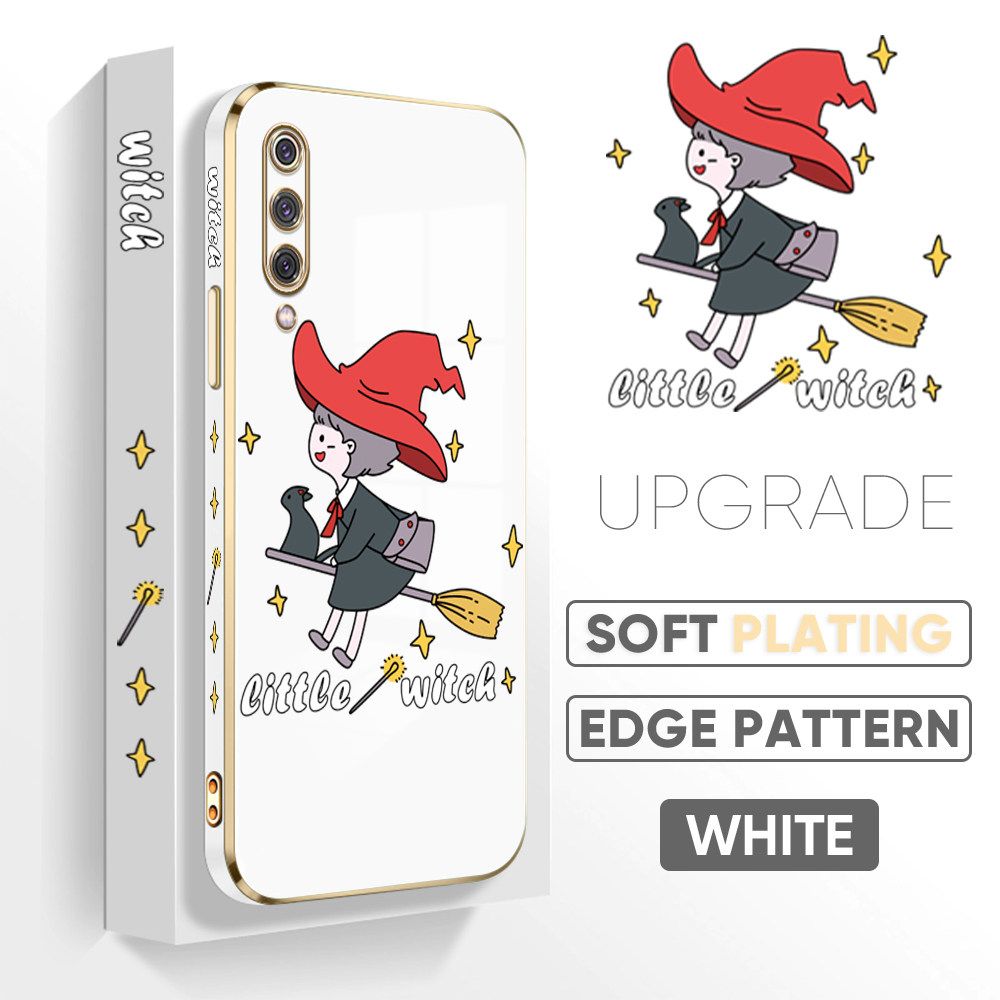 TA for Xiaomi 9 Back Cover + Free Lanyard Flying Witch for Girls Luxury 6D Plating Case Side Pattern Soft Silicone Square Phone Cases
