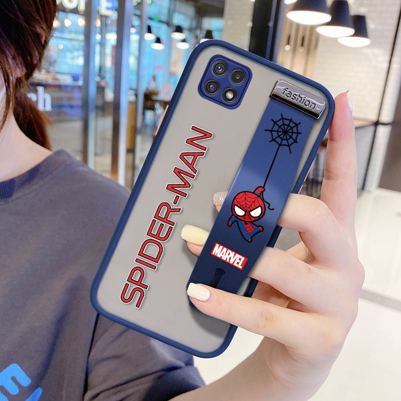 UCUC for Samsung Galaxy A22 5G Wrist Strap Case Superhero Spider Superman Wristband Printing Cover Shockproof Frosted Phone Case