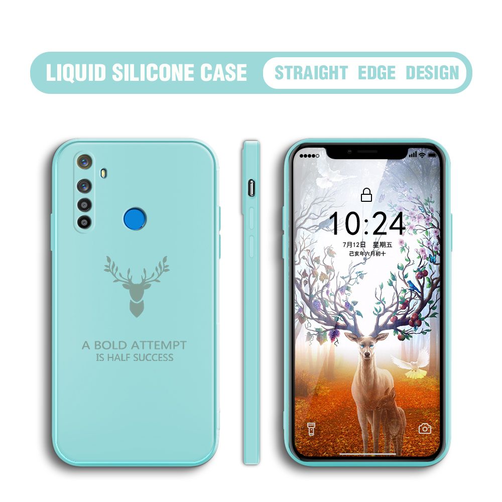 BILI for Realme 5 / 5I / 5S / 6I Back Cover Simple Antlers Ultra Thin Soft Luxury Square Multicolor Liquid Silicone Phone Case