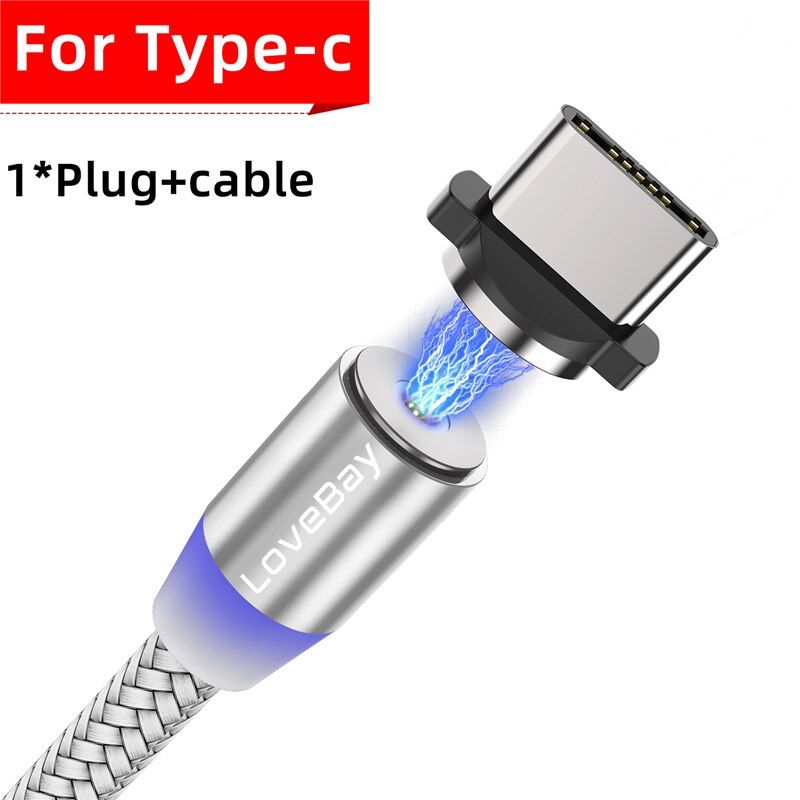 Lovebay 2M LED Magnetic USB Cable Type-C Micro USB Cable Magnet Charger Wire Cord Fast Charging For iphone 12 pro Max Samsung