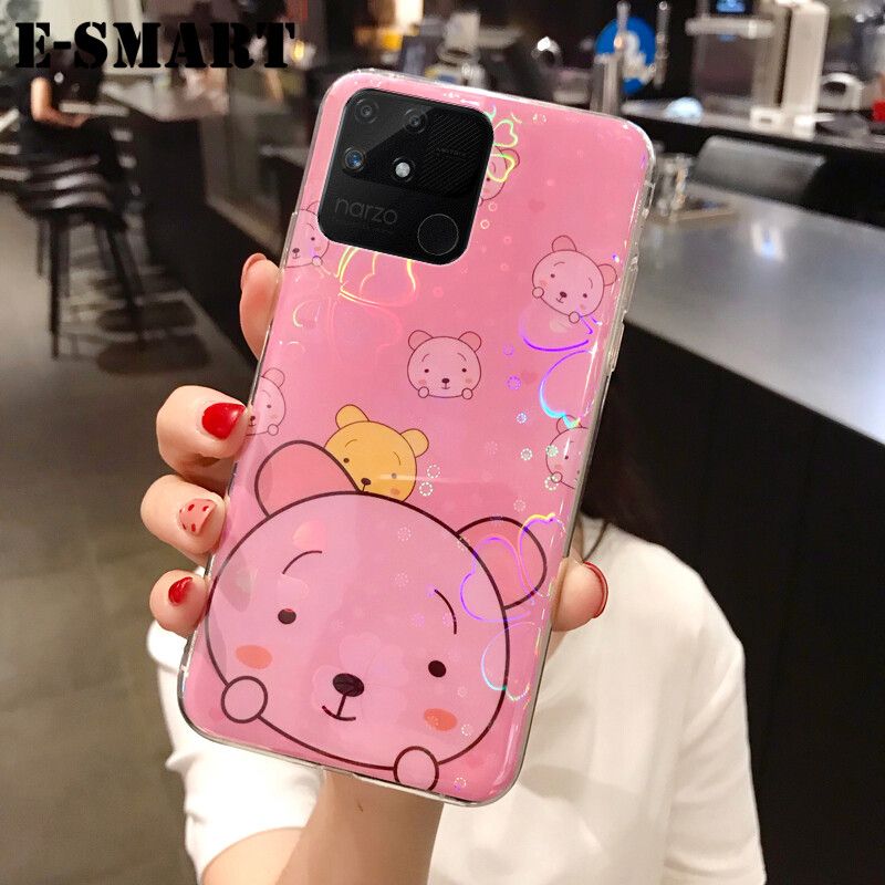 Phone Case Redmi 10C Back Cover Cute Cartoon Bear Cases Soft Silicone Colorful Cherry Blossoms for Redmi 10C Case