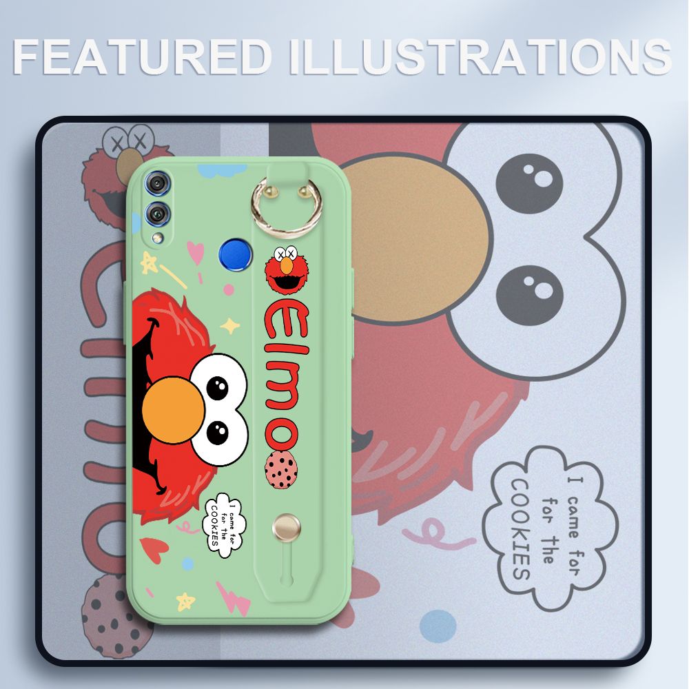 UCUC for Honor 8X Wrist Strap Case Creative Cartoon Red Haired Monster Cover Ultra Thin Anti Fall Liquid Silicone Phone Case
