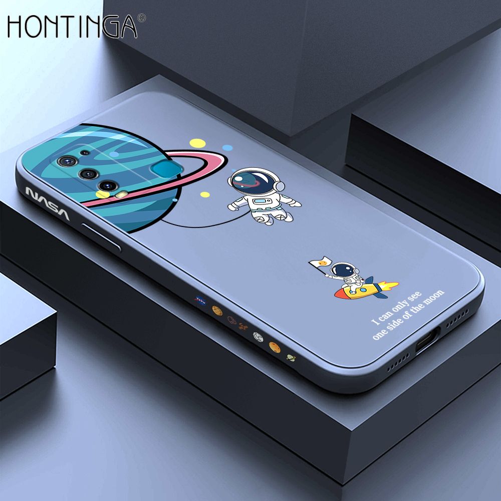 Hontinga for Vivo Y50 Y30 Y30S Case Cartoon Astronaut Side Design Back Cover Soft Square Edge Liquid Silicone Phone Cases