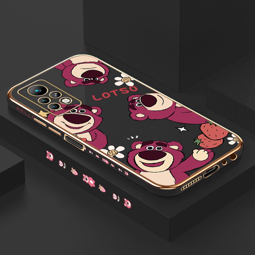 ZeroQiQi for Infinix Note 11 Pro Infinix Note 11S Back Cover Cute Bear Luxury 6D Plating Case Side Pattern Soft Silicone Square Phone Cases + Free Lanyard