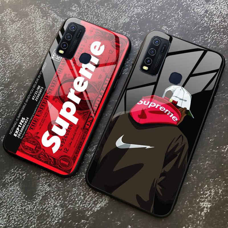 Supreme For Vivo Y50 Case Tempered Glass Protector Mirror Back Covers SUP Superme Supreme Design Vivo Y50 Back Cover