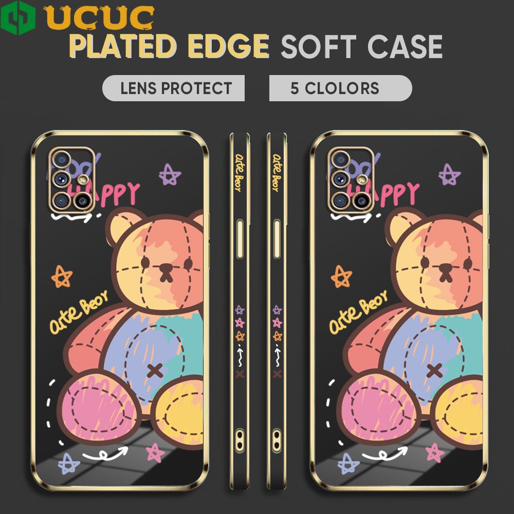 UCUC for Samsung Galaxy M51 Back Cover + Free Lanyard Colorful Muppet Bear Luxury 6D Plating Case Side Pattern Soft Silicone Square Phone Cases