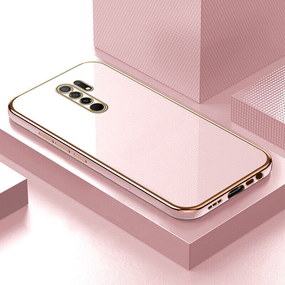 Luxury 6D Plating Soft Casing Silicone Square Frame Phone Case For Redmi 9 Case Shiny Bling Back Cover + Free Lanyard