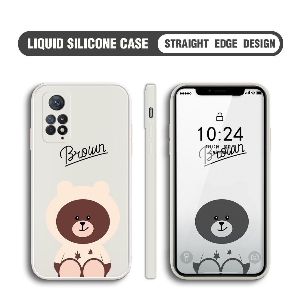 BILI for Redmi Note 11 Pro / Note 11 Pro 5G Back Cover Brown Bear Multicolor Liquid Silicone Phone Case Soft Square Lens Protection Phone Cases