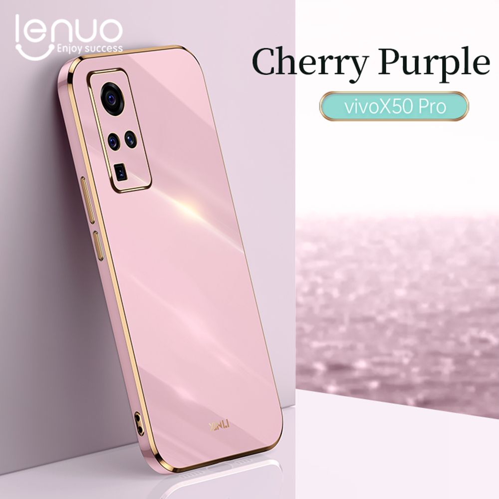 Lenuo Luxury 6D Plating Soft Casing Silicone Square Frame Phone Case For vivo X50 Pro Phone Case Shiny Bling Back Cover Coque