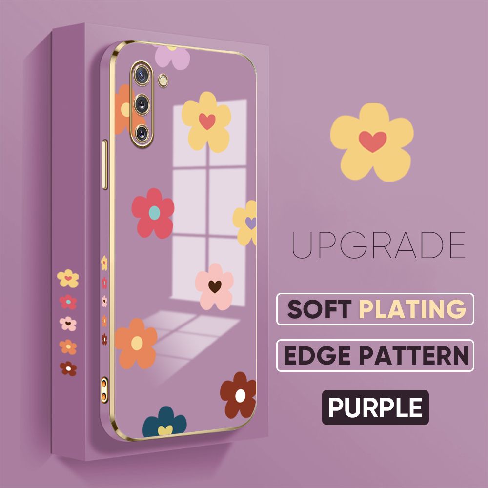 Jizetin (Free Lanyard) Samsung Galaxy Note10 Back Cover Falling Flowers Luxury 6D Plating Case Side Pattern Soft Silicone Square Phone Cases