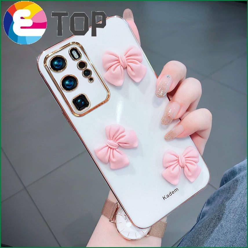 Suitable for Huawei p40 mobile phone shell cute cartoon three-dimensional bow p40pro lens soft shell pro + tide brand
