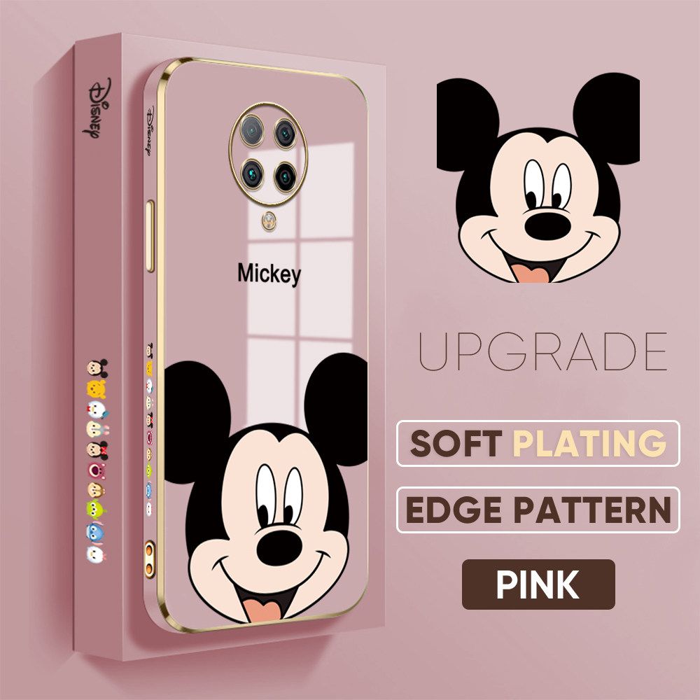 Jizetin (Free Lanyard) Redmi K30 Pro ZooM Luxury 6D Plating Soft Casing Silicone Square Frame Phone Case Shiny Bling Back Cover Cartoon Big Head Mouse New design Side Drawing Case