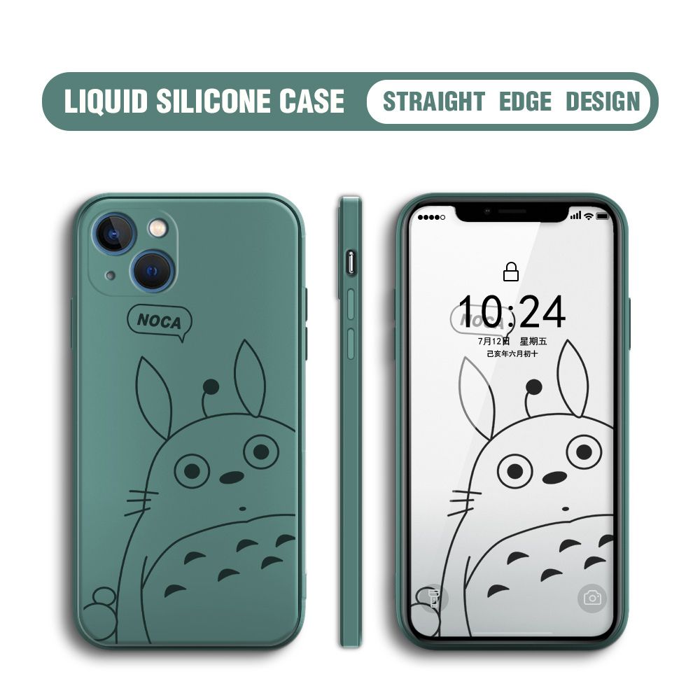 BILI for iPhone 13 Mini Back Cover Lovely Totoro Multicolor Liquid Silicone Phone Case Soft Square Lens Protection Phone Cases