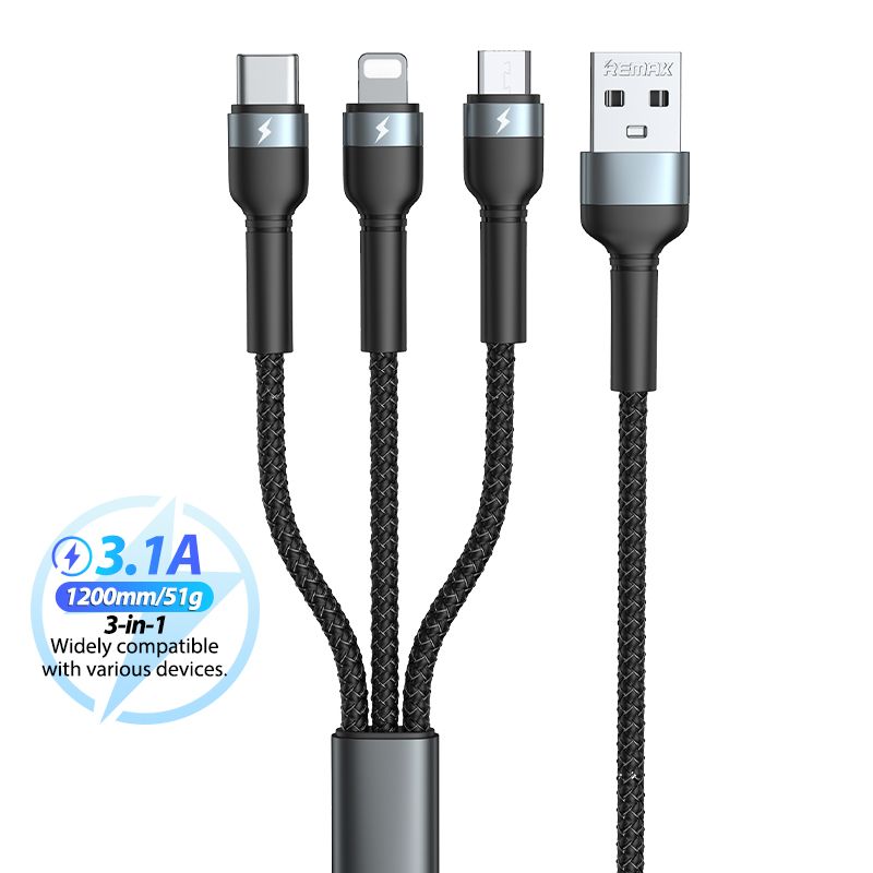 Remax Jany Series 3 in 1 RC-124TH 3.1A Braided Data Cable