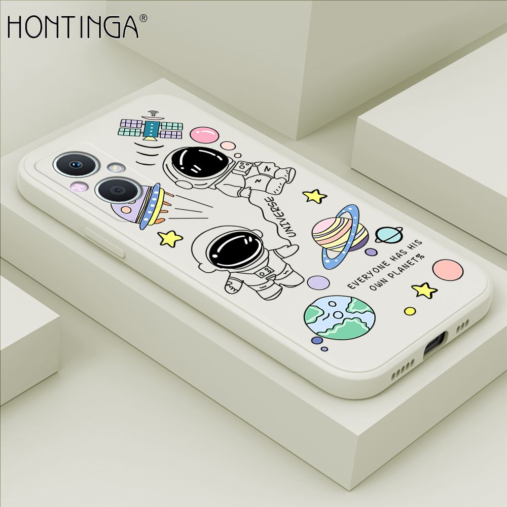 Hontinga for OPPO F21 Pro 5G / Reno7 Z 5G Back Cover Earth Planet Astronaut Cases Square Edge Liquid Silicone Phone Case