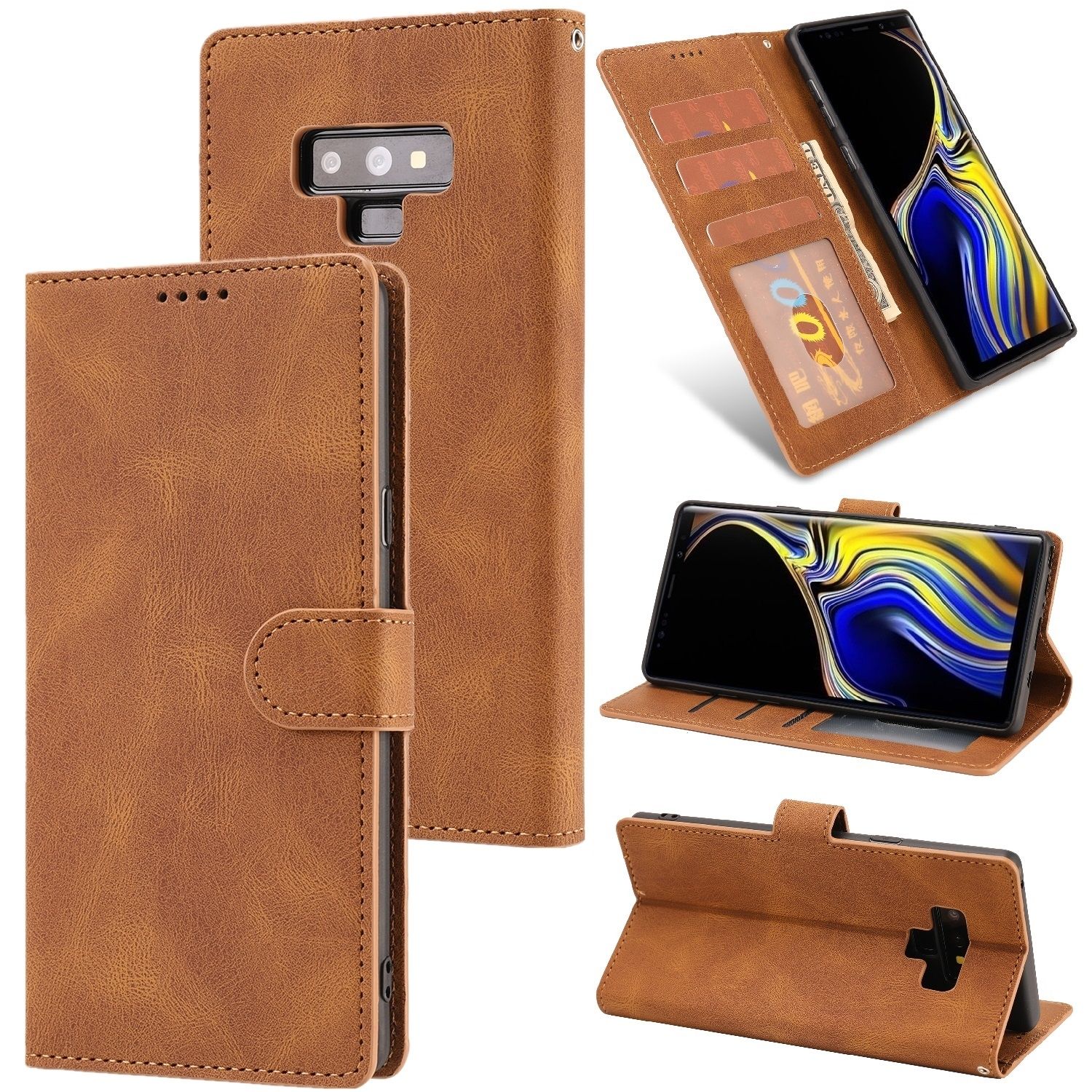 （Ready Stock)For Samsung Galaxy Note9 Fantasy Classic Skin-feel Calfskin Texture Magnetic Buckle Horizontal Flip PU Leather Case with Holder & Card Slot & Wallet(Brown)