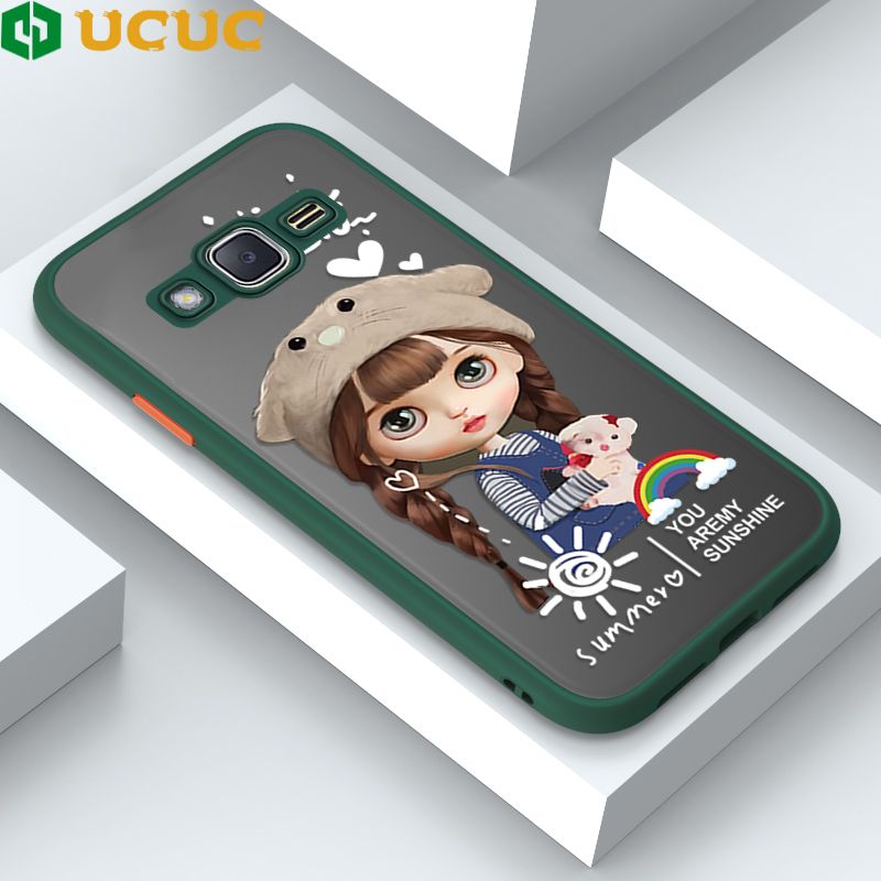 UCUC for Samsung Galaxy J2 2015 Back Cover Rainbow Lovely Girls Frosted Transparent Hard Phone Case Thin Shockproof Full Cover Camera Protect Case