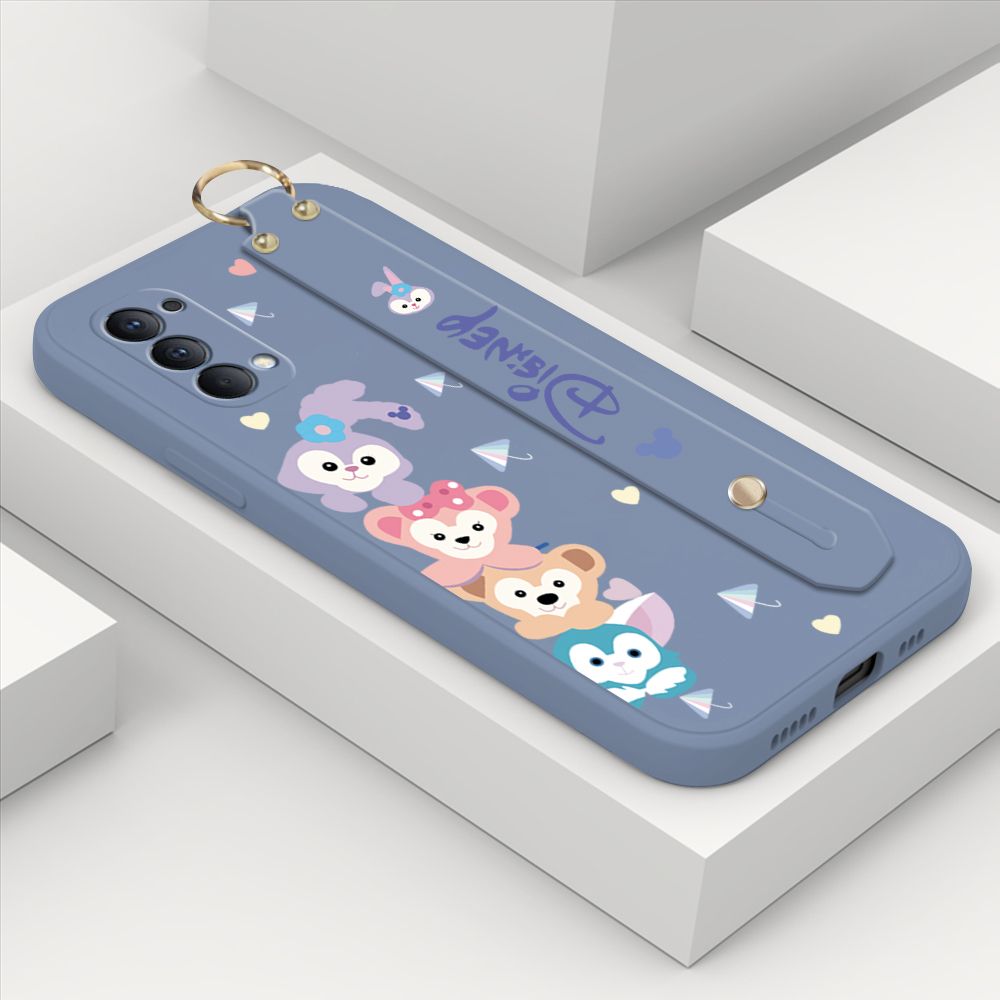 ZeroQiQi for OPPO Reno4 Wrist Strap Case INS Cute Style Creative Cartoon Rabbit and Fox Cover Thin Square Edge Liquid Silicone Phone Case