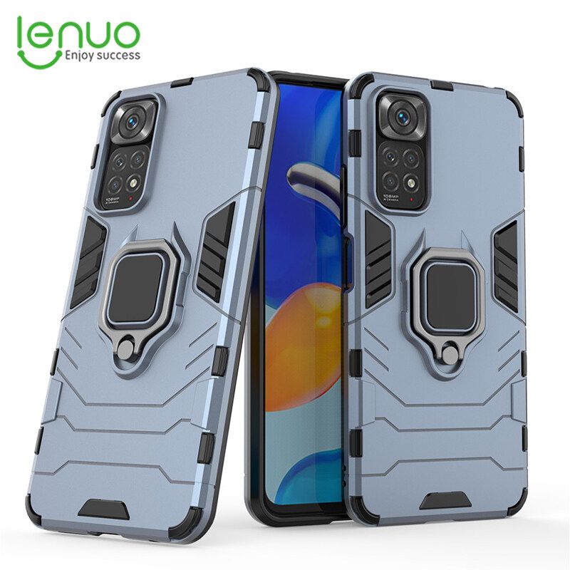Lenuo Phone Case for Xiaomi Redmi Note 11 4G global Silicone PC Metal Ring Holder Cover