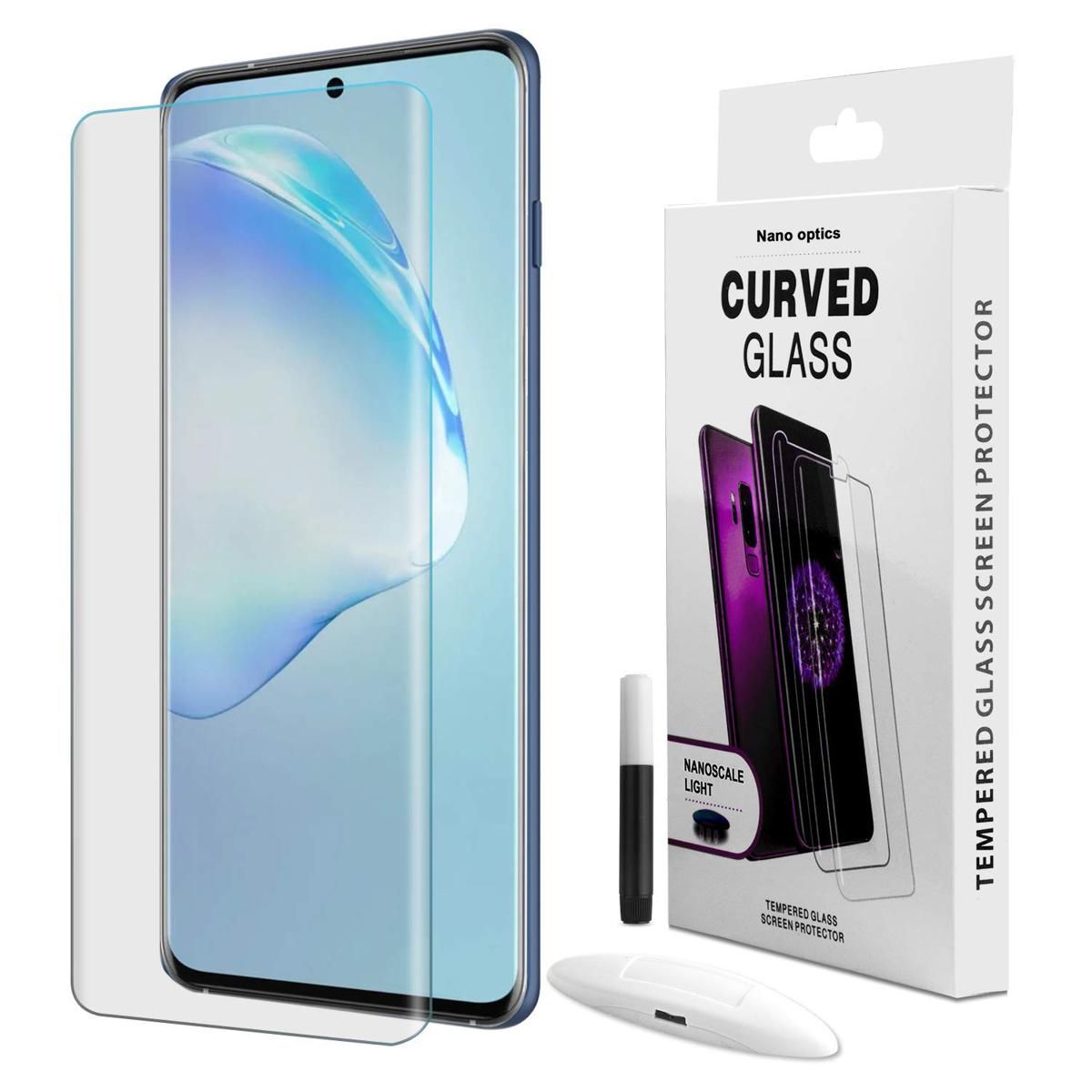 Saamesung galaxy s20 plus এর জন্য uv টেম্পার্ড গ্লাস স্ক্রিন প্রোটেক্টর প্রান্তের সম্পূর্ণ আঠালো কভারেজ এজ