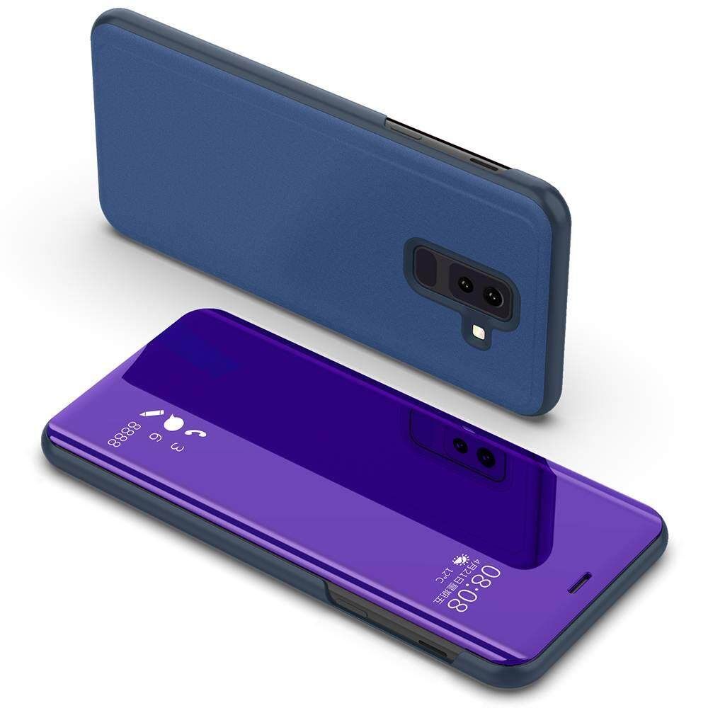 For Galaxy A6 2018 Mirror Plating Hard PC -PU Leather Translucent Standing View Case Cover