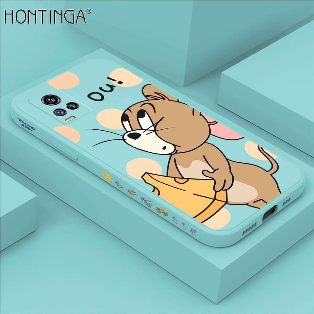 Hontinga for Vivo V20 / V20 2021 Case Side Design Cute Cartoon Mouse Back Cover Soft Square Edge Pattern Liquid Silicone Trend Phone Cases