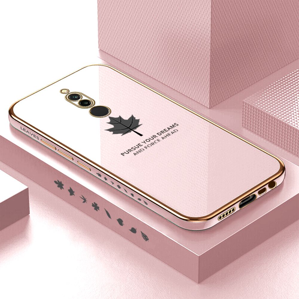 ZeroQiQi for Redmi 8 Back Cover Maple Leaf Luxury 6D Plating Case Side Pattern Soft Silicone Square Phone Cases + Free Lanyard