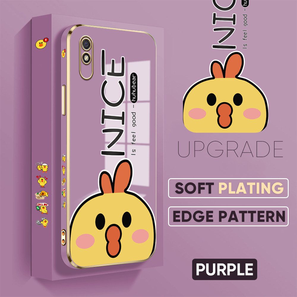 TA for Redmi 9A Back Cover Toot Billed Chicken Luxury 6D Plating Case Side Pattern Soft Silicone Square Phone Case