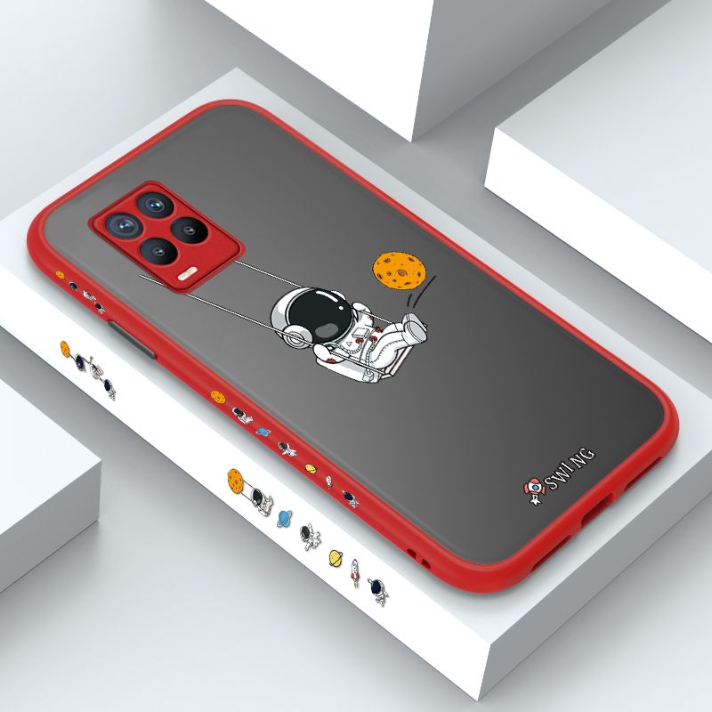 ZeroQiQi for Realme 8 Case Astronaut Swinging Side Printing Cover Frosted Ultra Thin Protective Anti Fall Phone Case