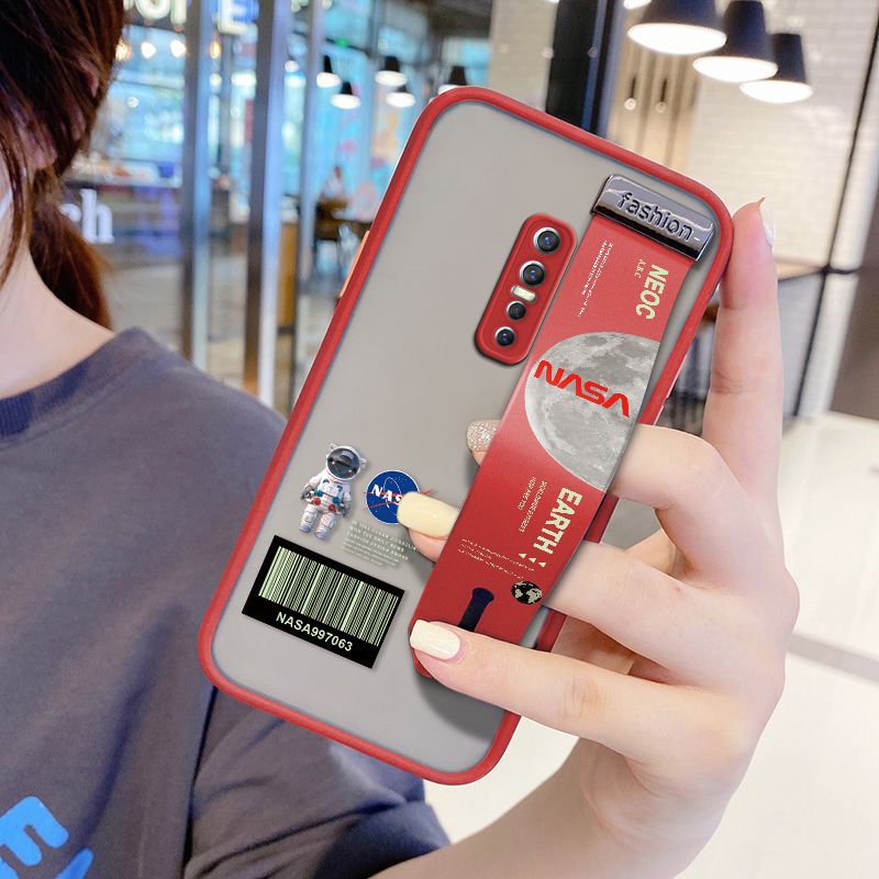 UCUC for VIVO V17 Pro Wrist Strap Case Creative Cartoon Astronaut Wristband Printing Cover Shockproof Frosted Phone Case