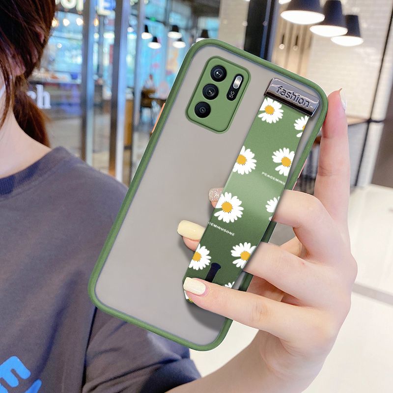 UCUC for OPPO Reno6 Z 5G Wrist Strap Case INS Style Small Fresh Daisies Wristband Printing Cover Shockproof Frosted Phone Case