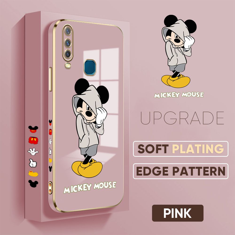TA for Vivo Y17 Y15 Y12 Back Cover + Free Lanyard Handsome Mouse Luxury 6D Plating Case Side Pattern Soft Silicone Square Phone Cases