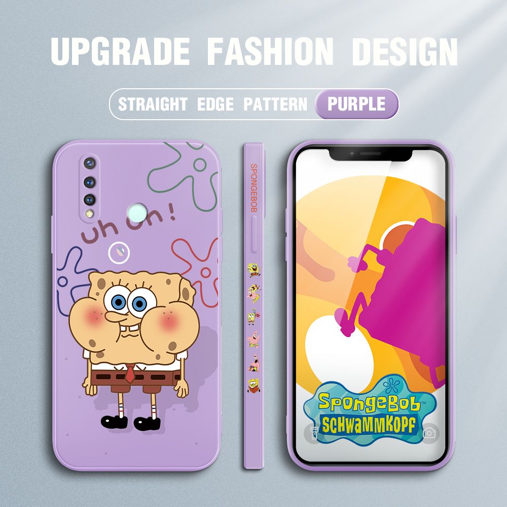 Jizetin for Vivo Y19 Case Side Design Phone Cover New Cartoon SpongeBob SquarePants Cover Square Edge Pattern Liquid Silicone Trend Case