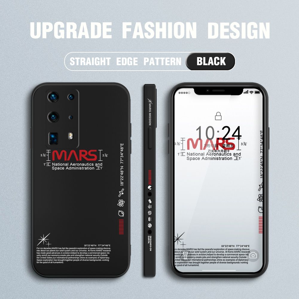 Jizetin for Huawei P40 Pro Plus Case New NASA Design Side Design Phone Case Square Edge Pattern Liquid Silicone Cases Full Cover Camera Soft Protection Case