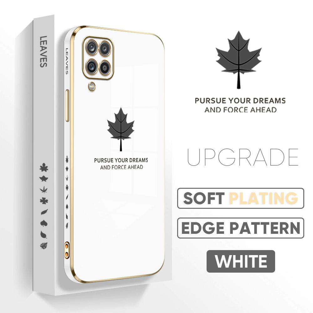 TA for Samsung Galaxy M12 / A12 / A12 5G Back Cover + Free Lanyard Maple Leaf Luxury 6D Plating Case Side Pattern Soft Silicone Square Phone Cases